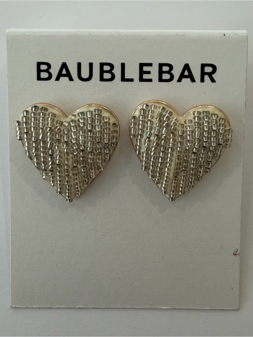 BaubleBar Gold Heart Beaded Stud Earrings with Silver Accent Beads